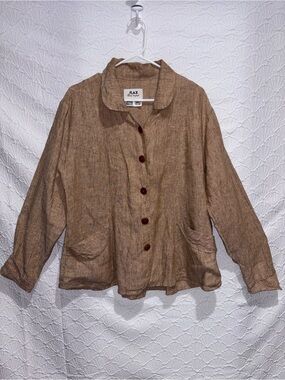FLAX Jeanne Engelhart 100% Linen Button Front Jacket Top Medium